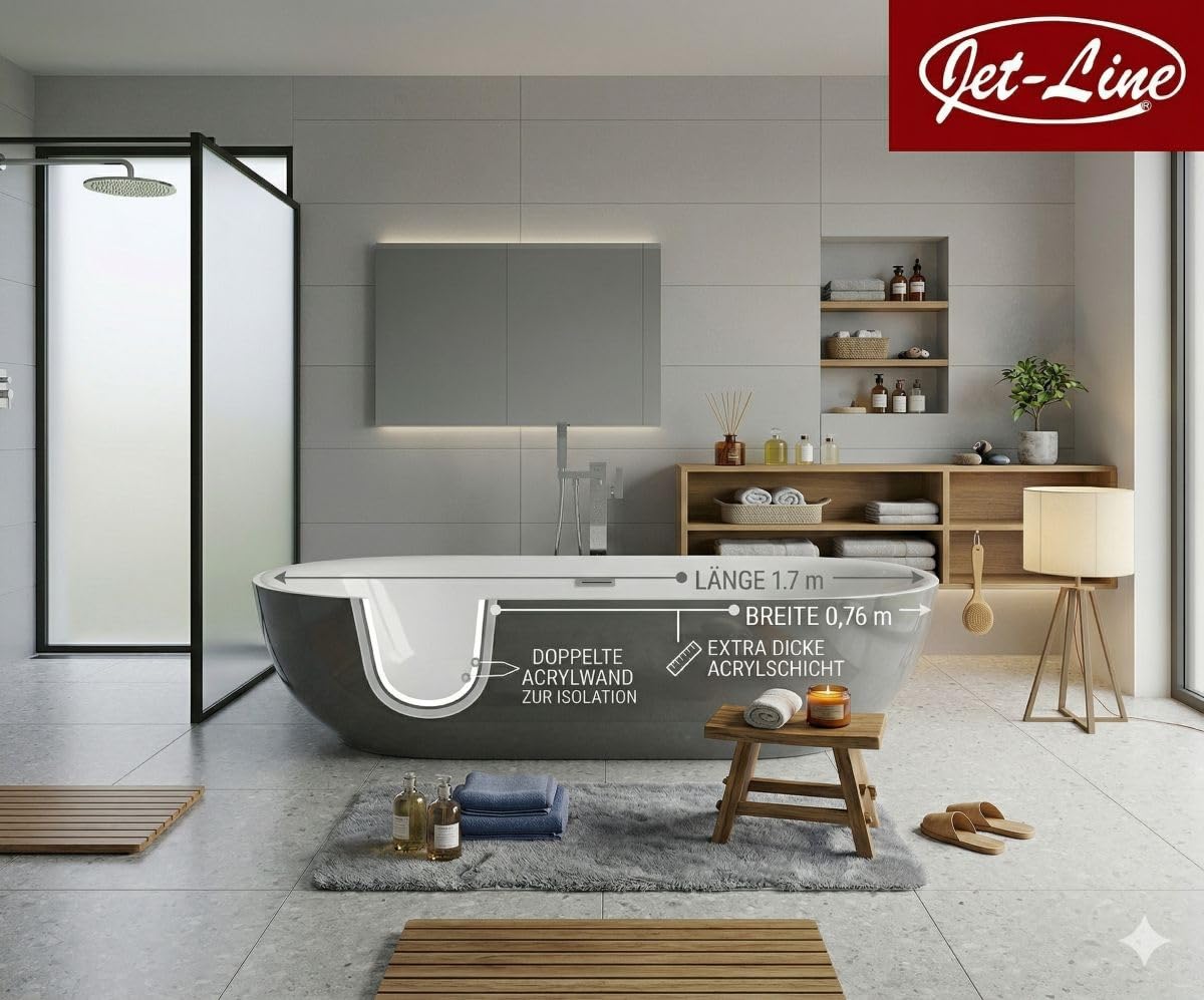 Jet-Line® | designerska wanna wolnostojąca | Lausanne II | szara | akryl | podwójne ścianki | wanna | łazienka | wyposażenie łazienki | sanitarne | wysoka jakość | w kolorze szarym | korzystna cenowo