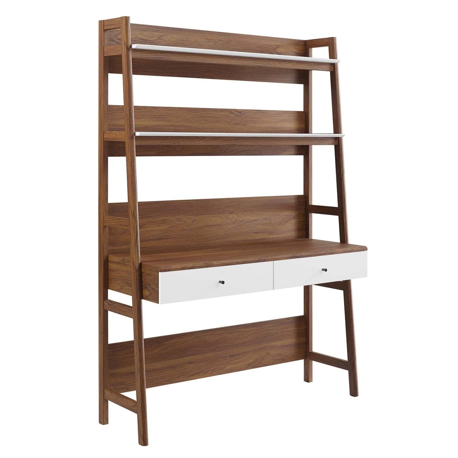 Modway Bixby Home Office Desk with Bookshelf in Walnut White EEI-6073-WAL-WHI