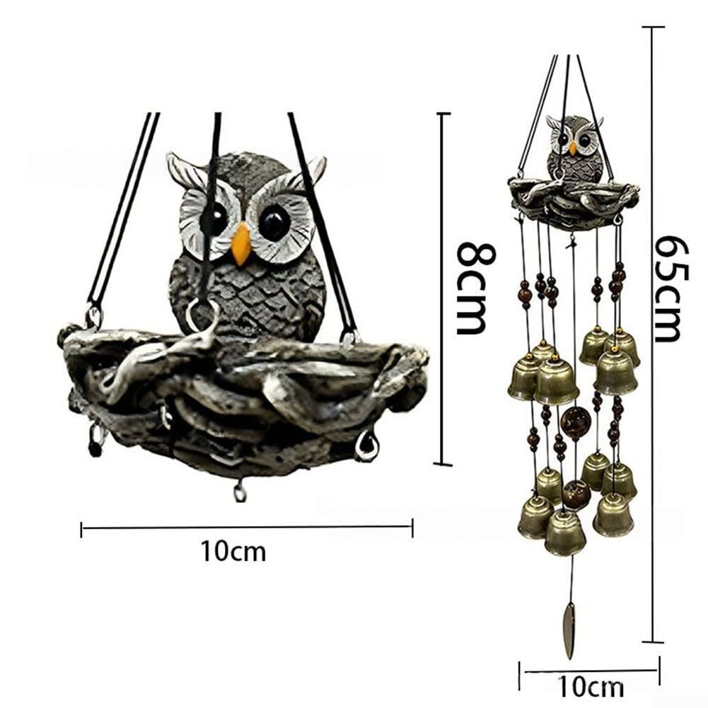 Campanillas de Viento Búho Resina Rústica 65cm para decoración Jardín Patio Sonido para suave Colgante Exterior(Gray)