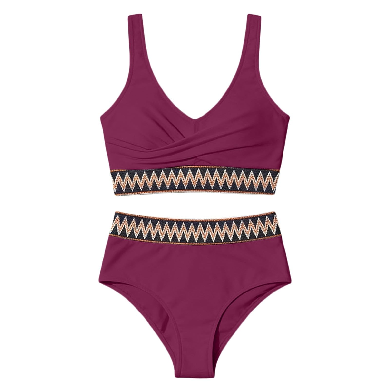 Generisch Bikini pour femme - Maillot de bain - Maillot de bain deux pièces : haut tankini avec motif floral - Maillot de bain à coupe haute pour plage, fête à la piscine