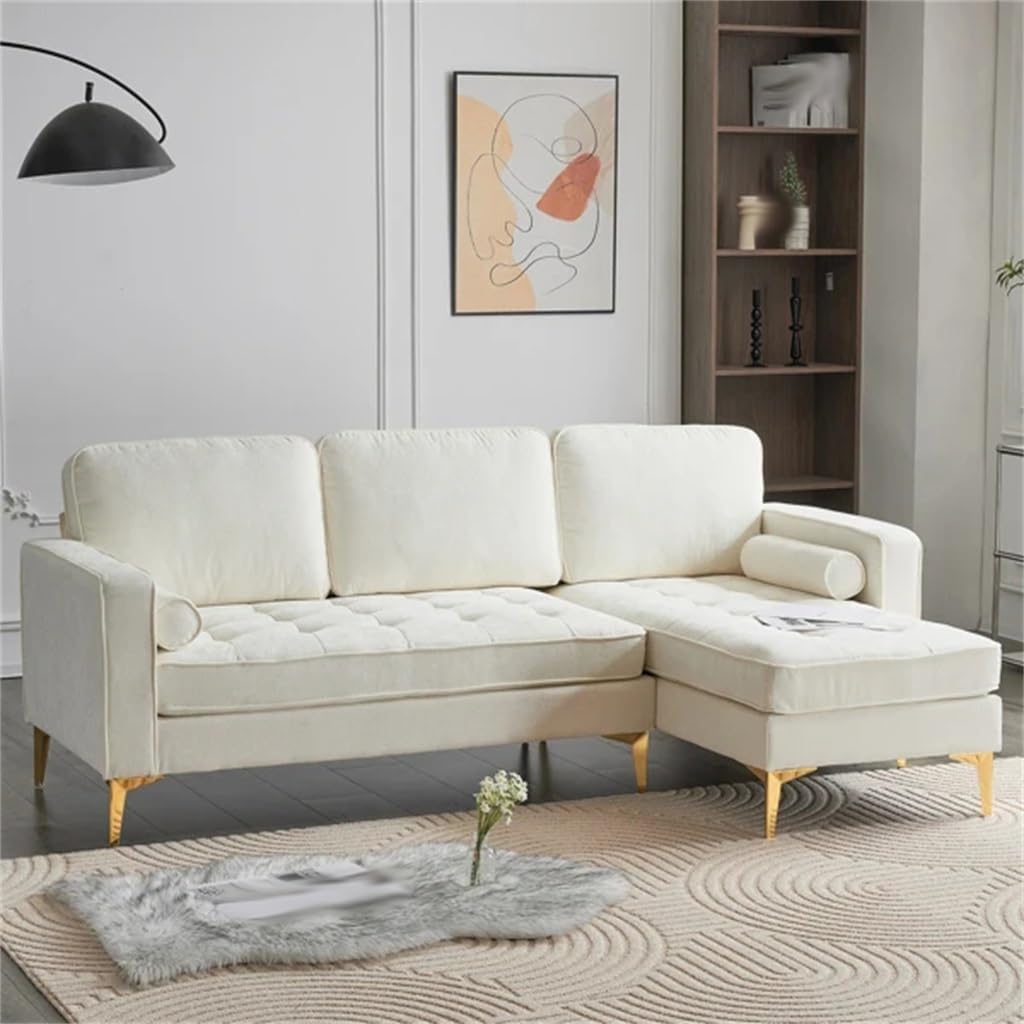 Modular 3-Seater L Shape Soaf,with Footstool Chenille Rhombus Electroplated Golden Tripod Legs,for Living Room,Apartment