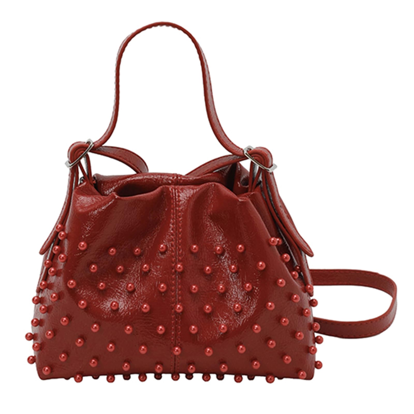 Bolso de piel sintética con cordón, bolso de mano con correa para el hombro,