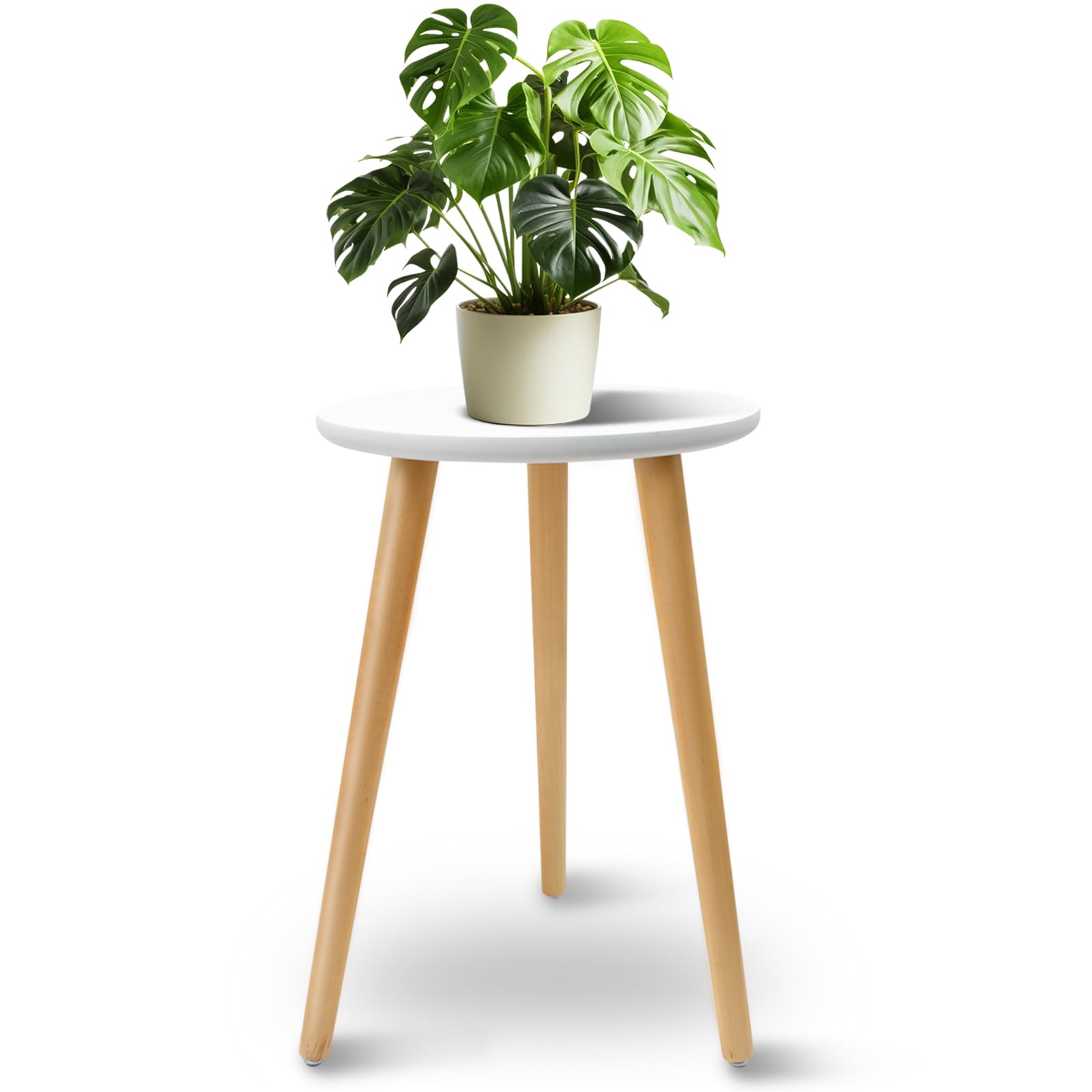 Cyiecweu Plant Stand, Wooden Flower Stand Indoor, Round Plant Shelf Suitable for Flower Pots Modern Home Decor, Small Round Side Table, 42 x 28cm (White)