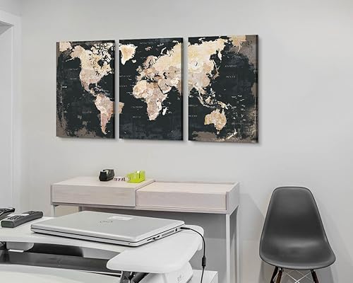 Miniatura 4 de GIFTTWART Decoración de pared de oficina, mapa del mundo, arte de pared para sala de estar, cuadros en blanco y negro, ilustraciones para paredes,