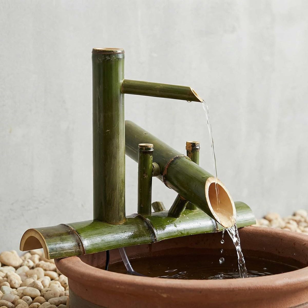 bambù Fontana Solare, Fontana Cascata con Pompa per Laghetto, Patio e Arredamento Giapponese, Arredamento Naturale