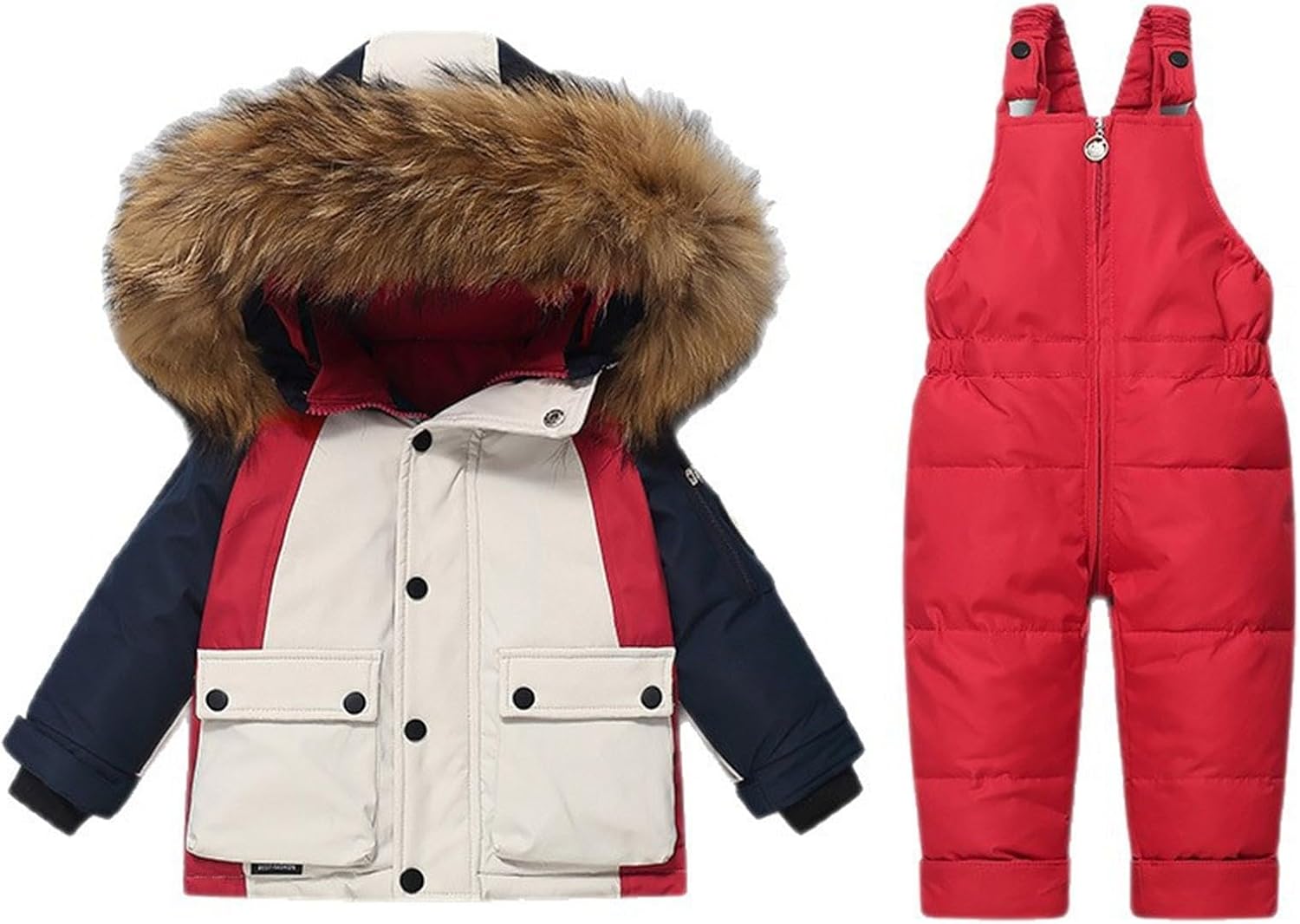 2-Piece Toddler Snow Suit Boys Girls Waterproof Snowboard Winter Coat Snow Bib Pants Set Baby Thick Thermal Ski Snowsuit
