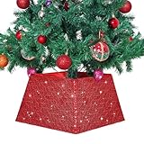PartyDelight Christmas Tree Collar Red Sequin Xmas Tree Skirt Glittering Square Ring Bottom for Tree Decorations