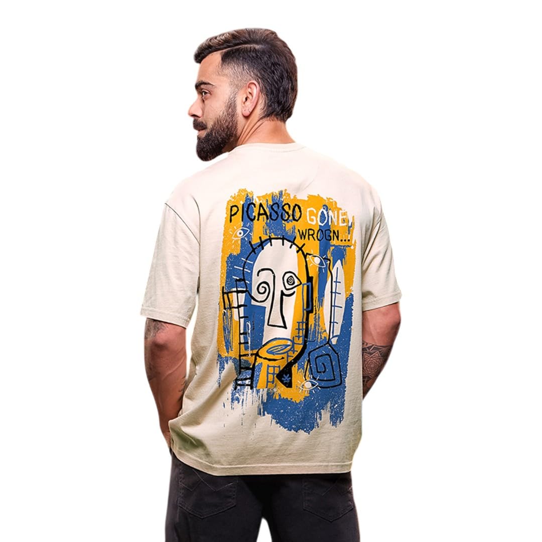 wrogn Men's Pure Cotton T-Shirt | Artistic Print | Oversized Fit-picture-14