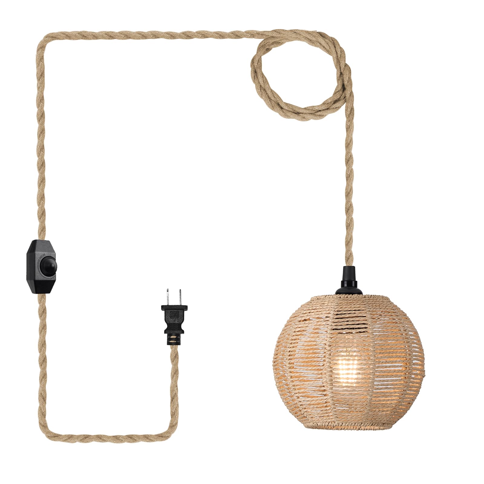 15ft Plug in Pendant Light with Cord Dimmable Switch