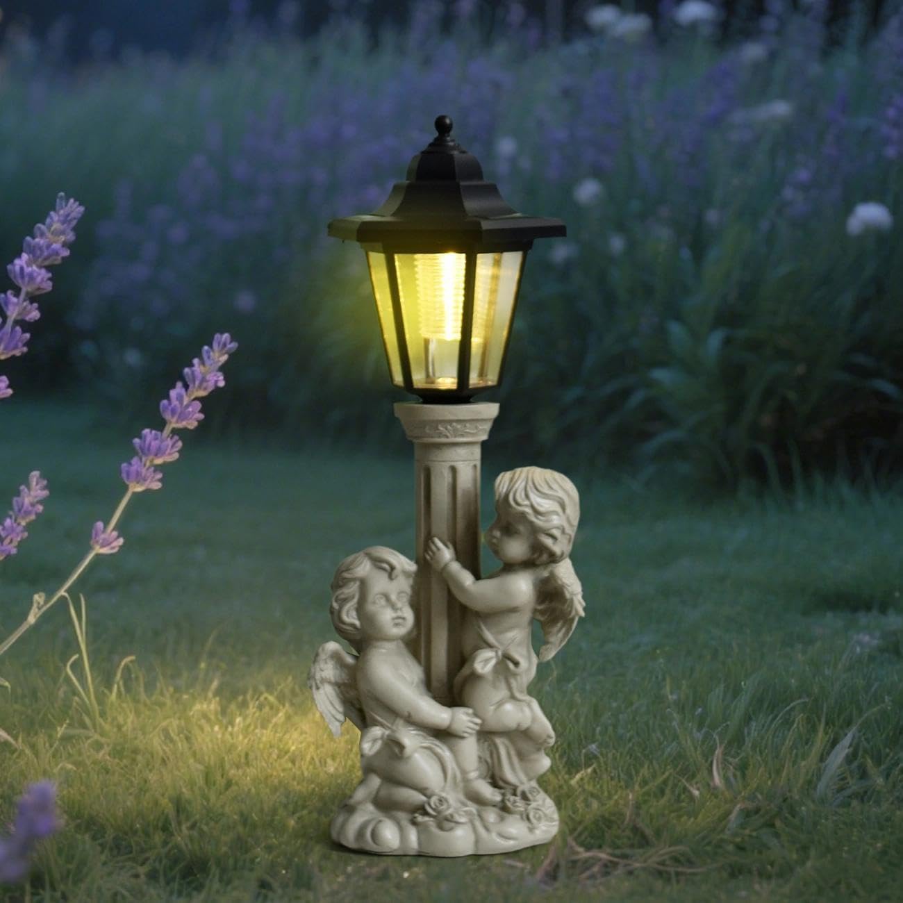 Solar Garden Outdoor Boy and Girl Angels Hugging Roman Columns with Lights, Outdoor Terrace Decorations for Patio Yard Lawn Walkway Ornaments Gifts for Mom Grandma Birthday