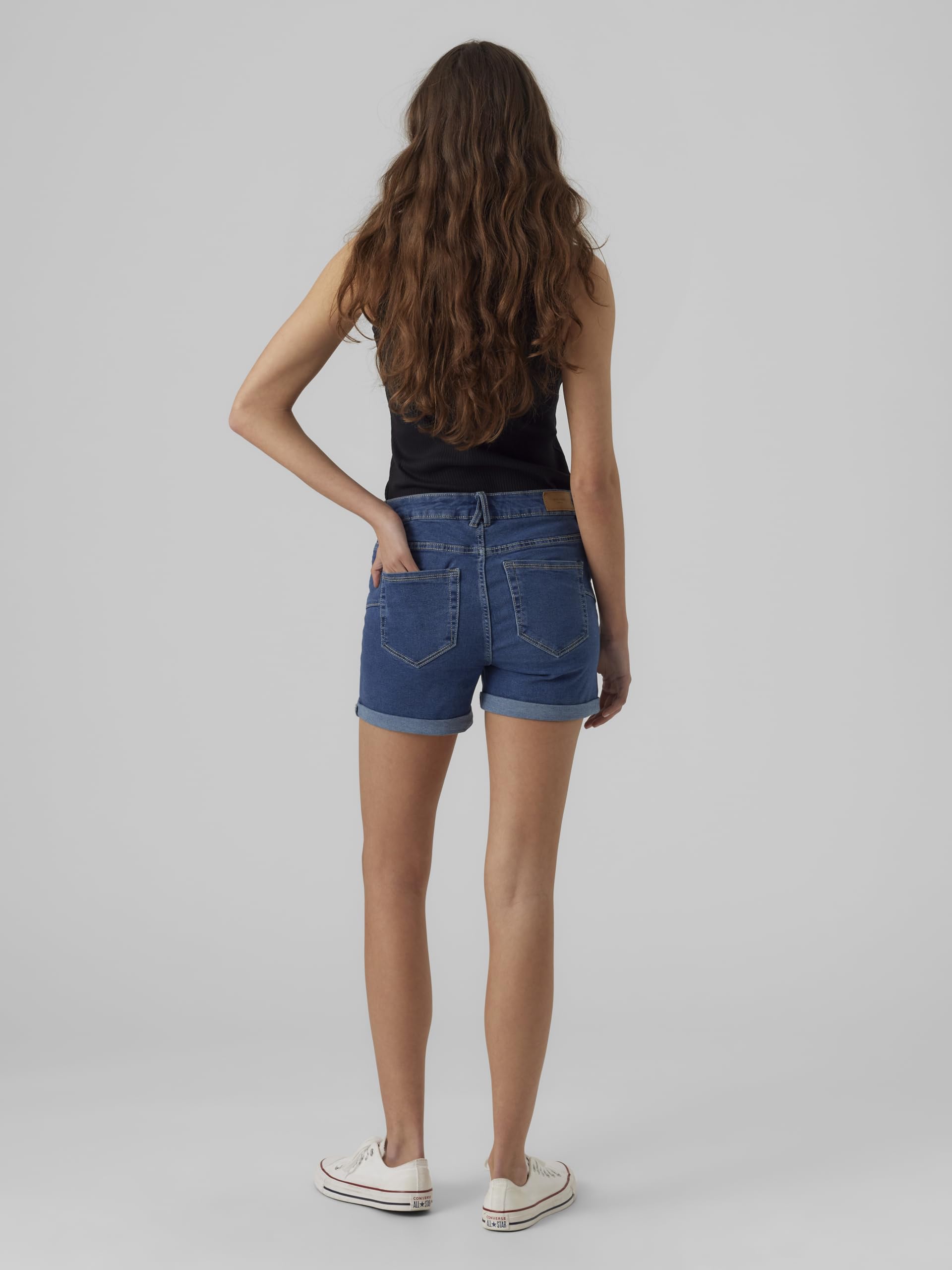 VERO MODA Shorts Denim Dobladillo Vuelto y Bolsillos
