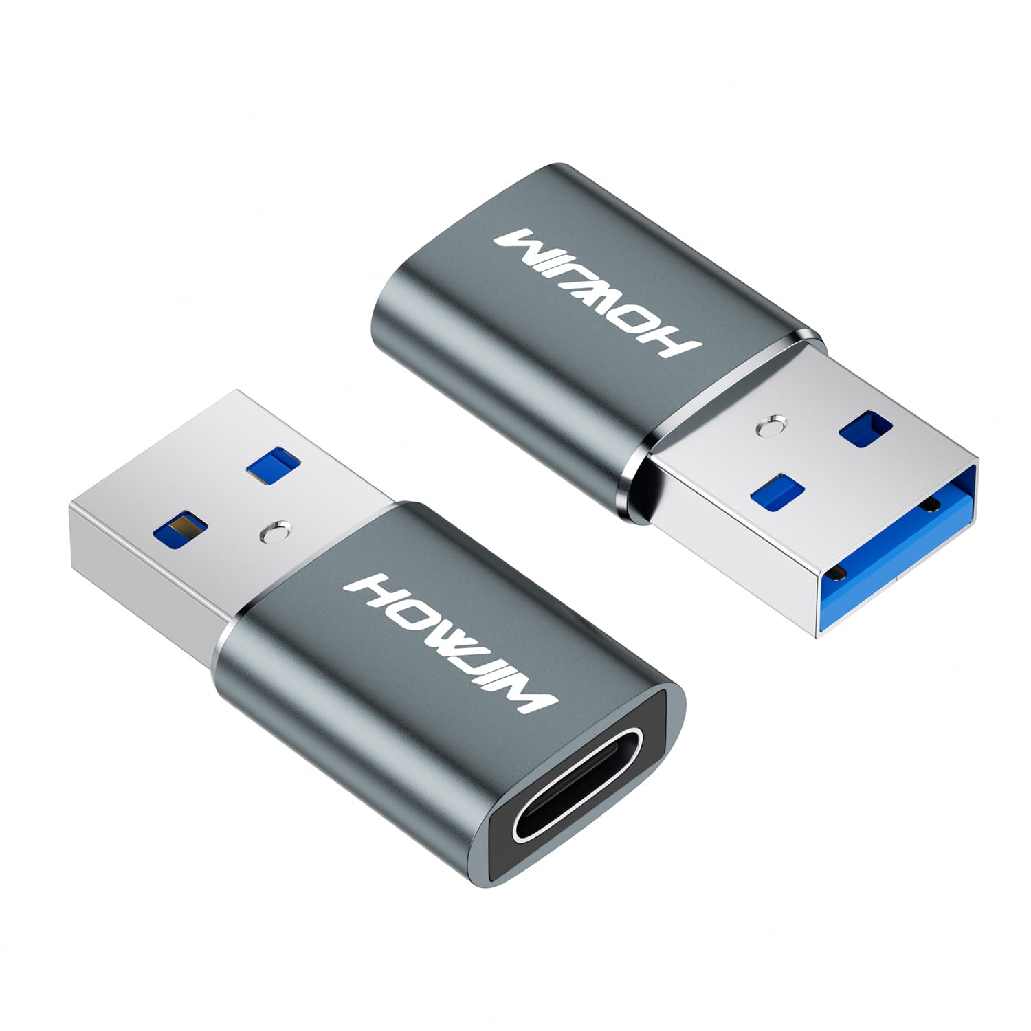 HOWJIM USB 3.0 auf USB C Adapter 2 Stück,PD27W/66W QC100W Schnelles Laden 5Gbps Datenübertragung,Typ C Buchse auf USB Stecker OTG Adapter für M-acBook Phone 17/16/15 Pad A-irpods G-alaxy X-Peria Grau