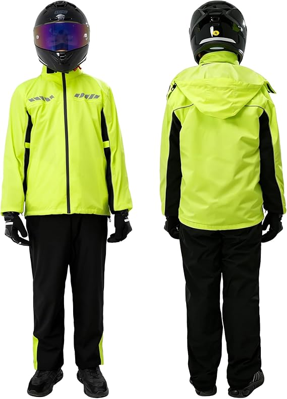 Waterproof Motorcycle Men's Rain Suit, Breathable Lightweight Hooded Reflective Rain Gear, Rain Jacket and Pants for Men