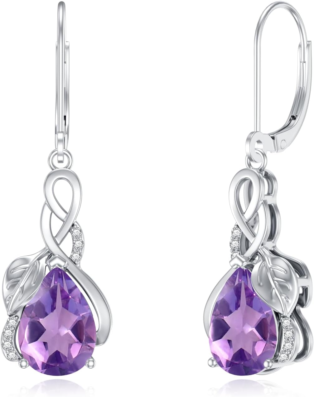 Natural Amethyst Dangle Earrings 925 Sterling Silver Purple February Birthstone Amethyst Gemstone Earring Jewelry Gifts for Women