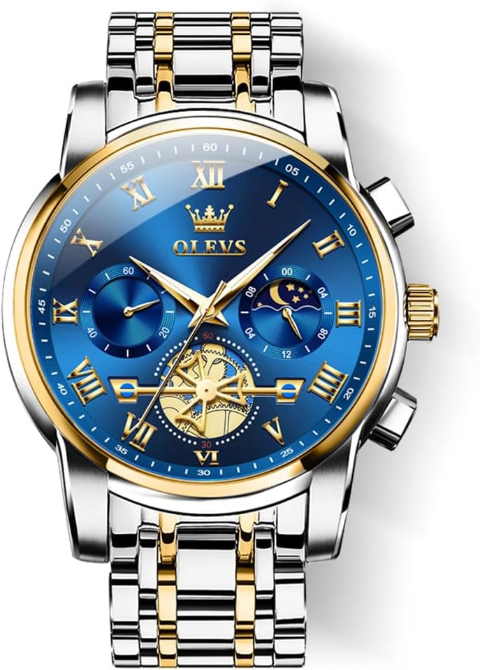 chronograph Men's Stainless Steel Watch (Blue Dial Silver Colored Strap)