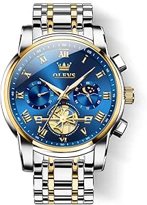 💎 80% MEGA DEAL! OLEVS Men’s Wrist Watches Two Tone Stainless Steel Quartz Watch Diamond Chronograph Moon Phase Gold Blue Black Dial Male Watch Waterproof Luminous