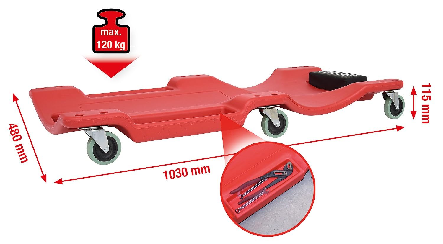 KS Tools 500.8090 Fahrbare Liege, L1030xB480xH115mm
