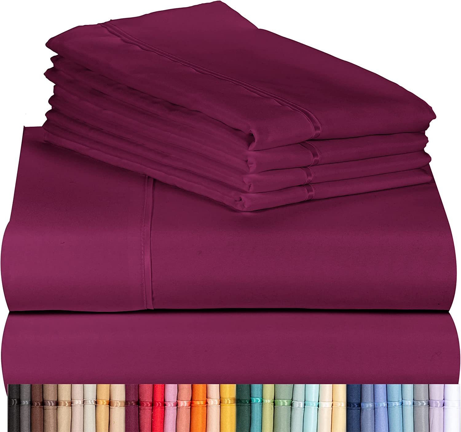 LuxClub 6 PC Sheet Set Sheets Deep Pockets 18" Eco Friendly Wrinkle Free Sheets Machine Washable Hotel Bedding Silky Soft - Eggplant Queen
