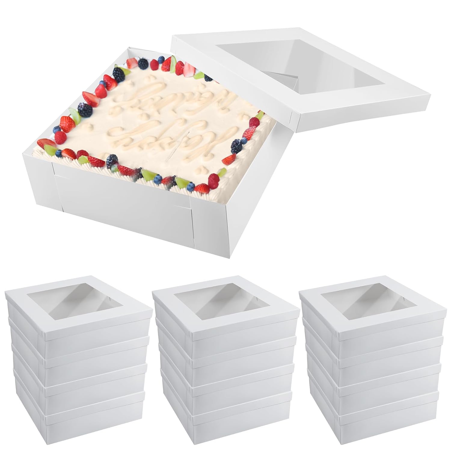 12 Pcs 16 x 16 Inch Cake Box with Window Large White Window Rectangle Bakery Cake Box for Pastries, Pie, Cookies, Donuts, Cupcakes Birthday Party Wedding Supplies