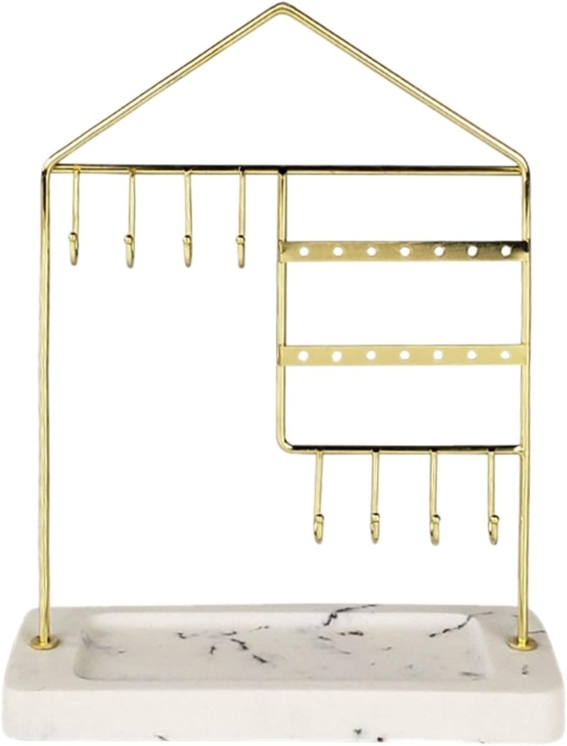 Gold Metal Table Jewelry Holder Necklace Earrings Display Stand with Artificial Marble Base Hanging Organizer Travel Jewelry Box