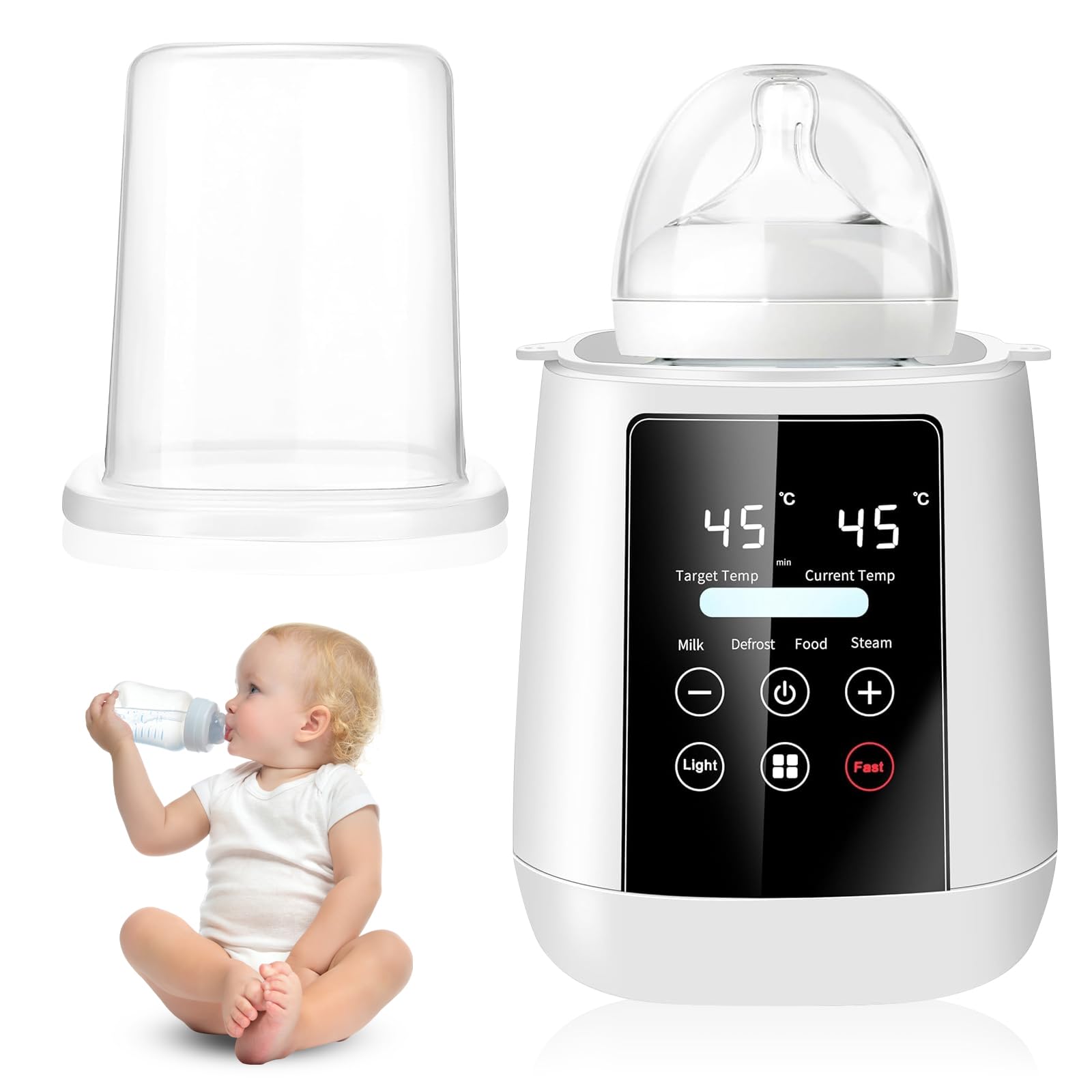 Flaschenwärmer Baby, 6-in-1 Multifunktion Baby Flaschenwärmer und Sterilisator, Schnell Erhitzen, Abtauung, BPA-freier, Nachtlicht, Babykostwärmer mit LCD-Display, für alle Babyflaschen