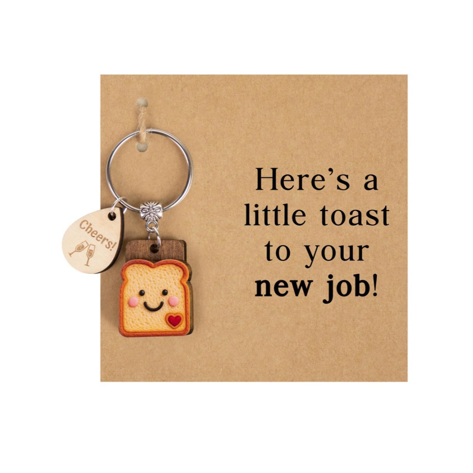 Jrteay Unisex Cream Wooden Toast Keychain, Cute Bread Slice Keyring With Smiling Face And Heart Charm, Congratulations Gift For New Job, Leaving Gift For Colleague, Next Chapter Present For Women, Color