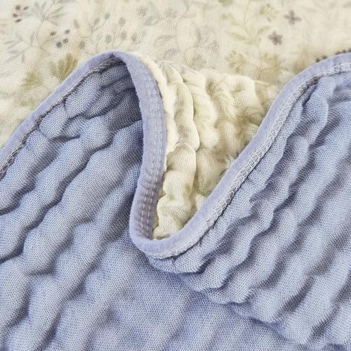 Image of Muslin Blankets 100% Cotton 6-Layer Gauze Floral Pattern Throw Blanket Lightweight Soft and Breathable Queen Bed Blanket for Sofa Couch Bed Coverlet Both Sides (Leaves Purple, Queen 90 inch X 90 inch)