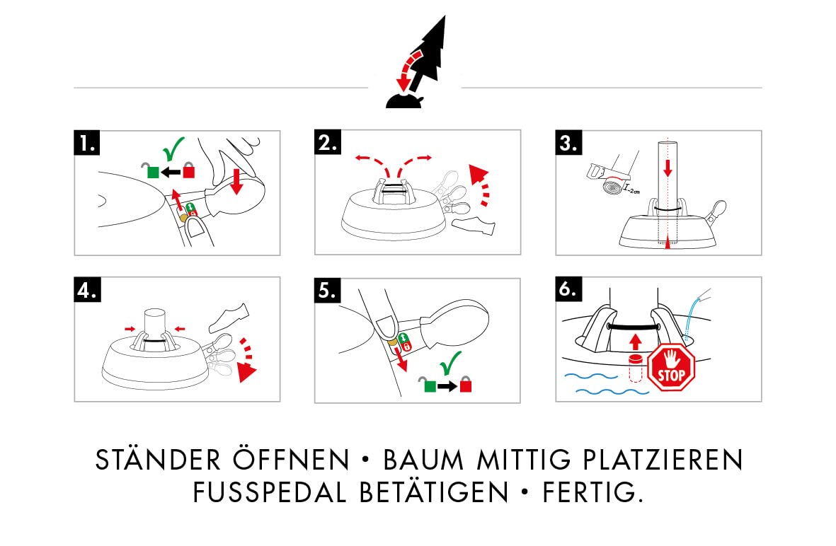 KRINNER® Comfort Grip M Christbaumständer Weihnachtsbaumständer inkl. Fußpedal Einseiltechnik mit 3,5 Liter Wassertank für Baumhöhe bis 2,5m MADE IN GERMANY 94225