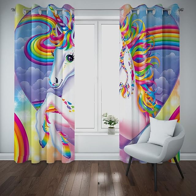 MUZHILI Rainbow Unicorn Blackout Curtains for Girls Bedroom Colorful Sky Fantasy 3D Cute Printed Pattern Thermal Insulated Room Darkening Window Drapes, Set of 2 Panels (W117cm (46") x D183cm (72"))