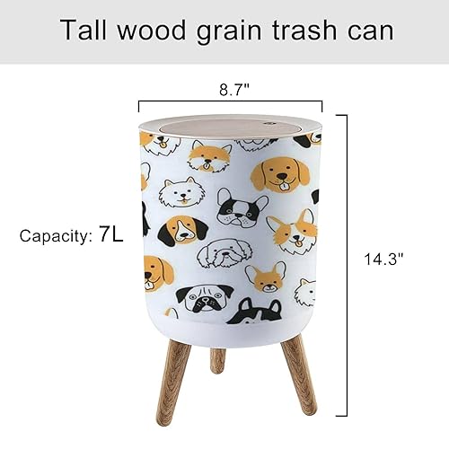 Miniatura 2 de Bote de basura pequeño con tapa con cabezas de diferentes razas, perros, corgi, pug, chihuahua, redondo, papelera de reciclaje, a prueba de perros,