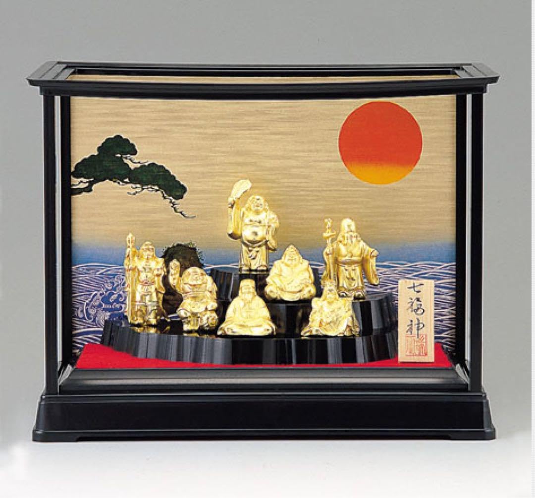 Amazon.co.jp: 七福神の置物 七福神 純金メッキ ガラスケース付 高岡 