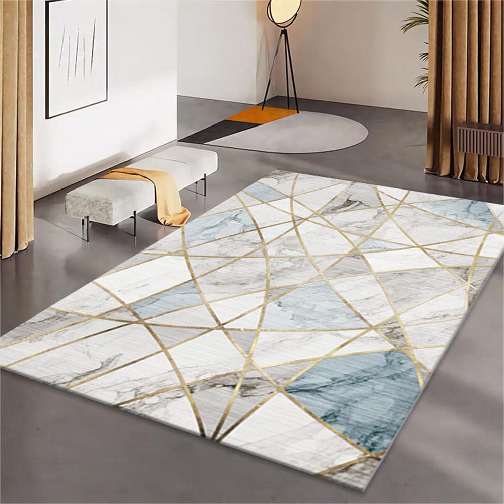 Tapis de chambre moderne et minimaliste avec motif tridimensionnel élégant gris et doré