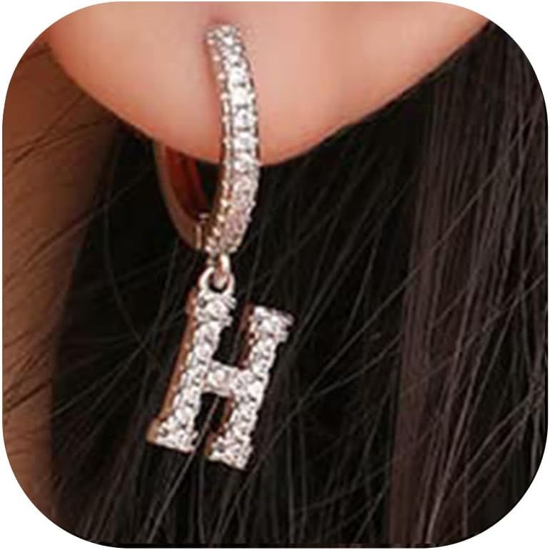 Initial Dangle Hoop Earrings Silver Cubic Zirconia Alphabet Drop Earrings Dainty Hinged Huggie Earrings 26 Letters A To Z