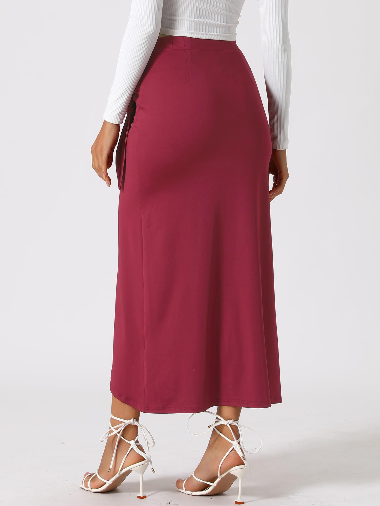 Allegra K Jupes pour femme - Jupe longue fendue sur le devant - Taille haute - Style bohème - Style décontracté - Jupe midi moulante