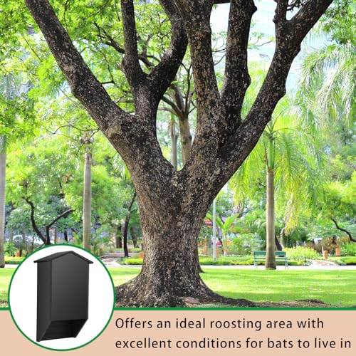Wenqik 2 Pack Bat House for Outdoor Large Cedar Wood Bat Box for Outside Tree Weatherproof Wooden Shelter Easy to Land and Roost(Black,15.4 x 9.5 x 4.9 in,3 Chamber-Pointed Roof) - Thumbnail 5