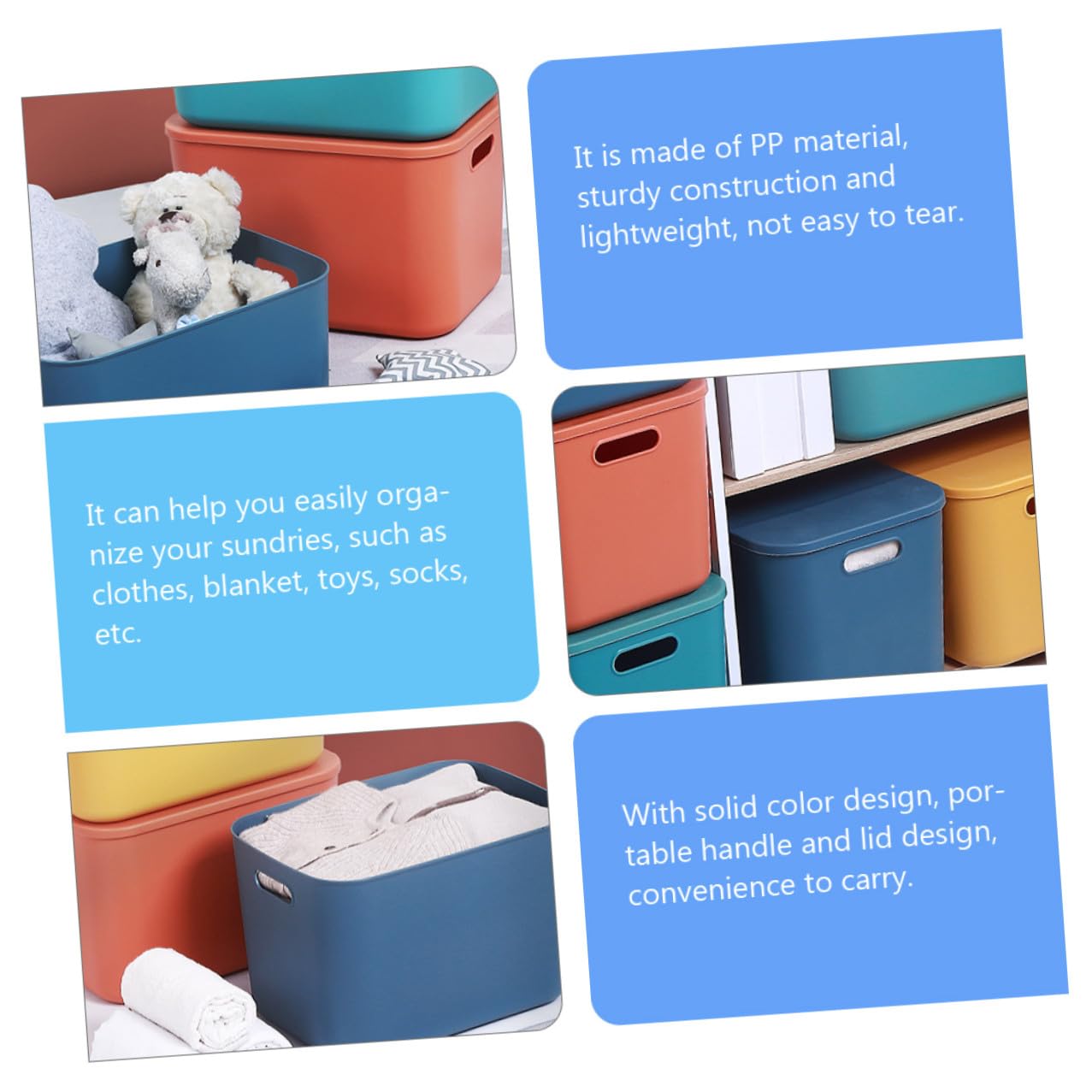 Scatola di Stoccaggio con Coperchio in Plastica PP Organizer Multiuso per Cosmetici e Piccoli Oggetti Grande Capacità Contenitore Decorativo per Armadio e Scrivania Blu