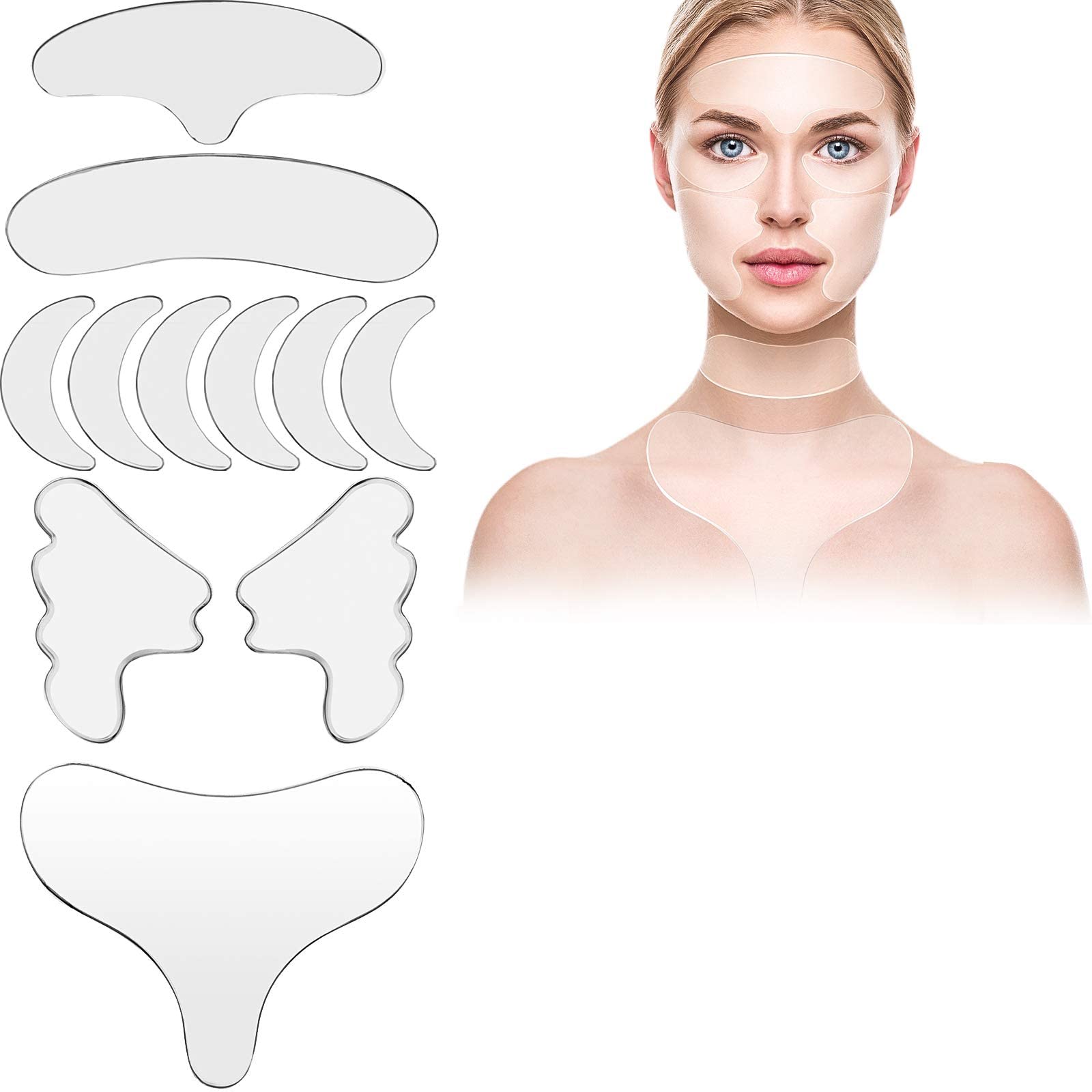 Wrinkle Pads, Face Lift Stickers, Chest Wrinkle Pads, 11 Reusable Silicone Chest Wrinkle Pads Patches, Silicone Neck Wrinkle Patches Pad Forehead Pad Set Cleavage Pad Eye Cheek Stick Valentine's Gift