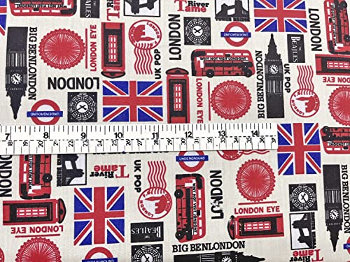 Premium 45-Inch London-Themed Cotton Fabric Featuring Big Ben, British Bus, and Iconic UK Landmarks for Creative DIY Projects and Home Decor 4 Premium 45-Inch London-Themed Cotton Fabric Featuring Big Ben, British Bus, and Iconic UK Landmarks for Creative DIY Projects and Home Decor - Image 3