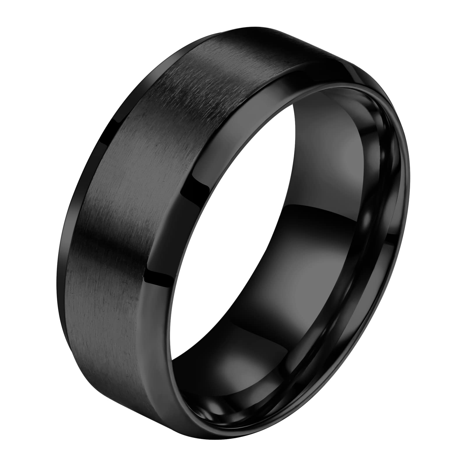 FlongoAnillos hombre, Anillo clásico para boda compromiso, Acero inoxidable 8mm, Estilo retro neutral Negro, Dorado, Platedo, Anillo unisex talla 9-33(ES)