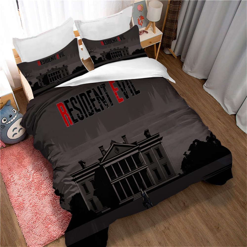 Ste-X Resident Evil 05 Cotton Pure Resident Evil Bedskirt Set Thickened Bed Sheet Quilt Cover 3Pc Bedding (135X200cm(Single),)