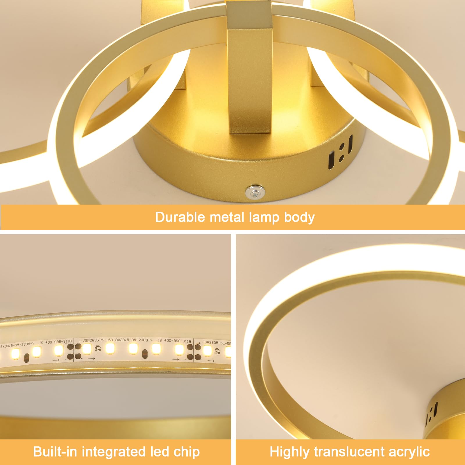 DELIPOP Plafoniere LED Moderno Oro, Lampada da Soffitto 56W 6300LM 3000K | Rotondo Lampadario per Soggiorno, Camera da Letto, Sala da Pranzo