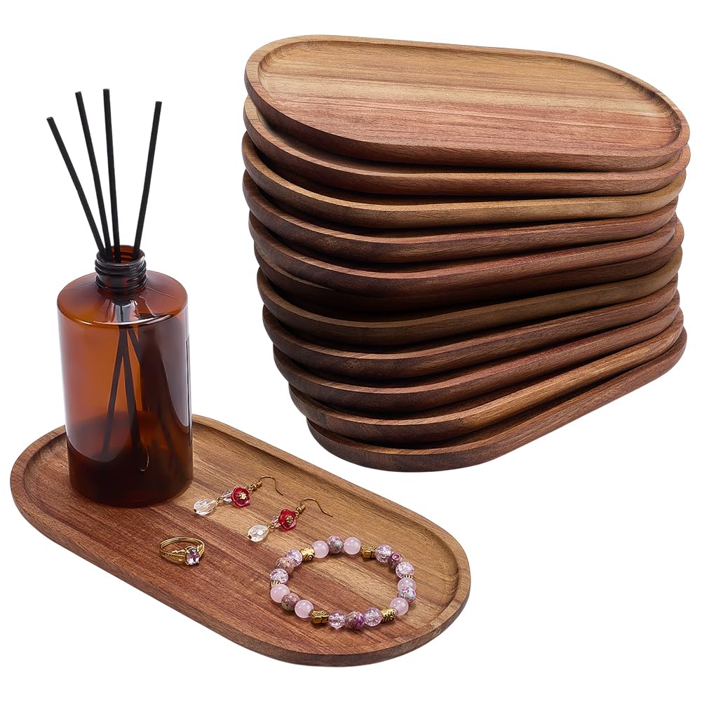 FINGERINSPIRE 12 Pz Vassoio da Portata in Legno di Acacia Forma Ovale 249x123x14mm Piatto per Snack in Legno Vassoio per Frutta per Tavolino da Caffè, Home Decor, Bancone della Cucina, Uso Divertente