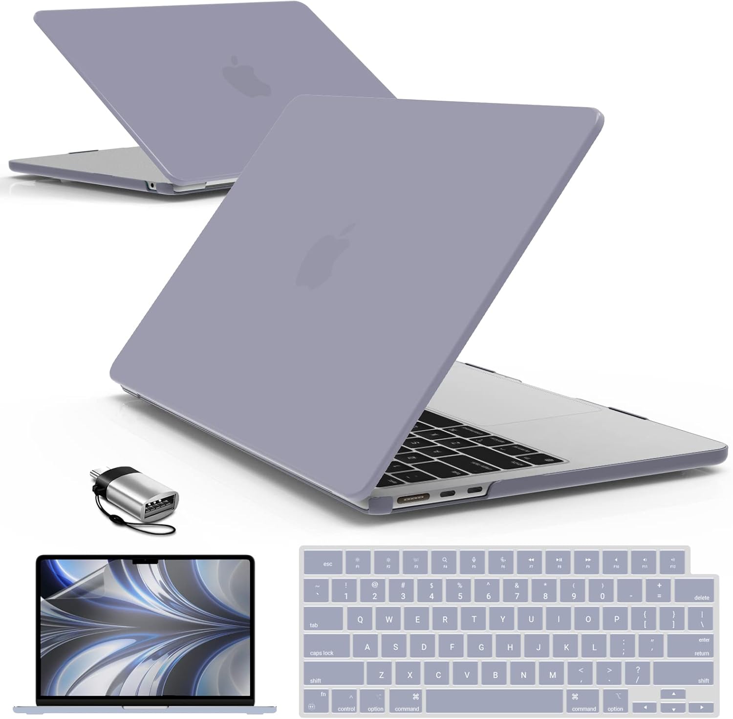 IBENZER Compatible with 2025 2024 2023 2022 MacBook Air 13 inch Case M4 A3240 M3 A3113 M2 A2681, Hardshell Case & KeyboardCover & ScreenFilm & Type-C for Mac Air 13.6, Lavender Gray, AT13-KK-LVGY+2TC For Macbook Air 13.6" M4 A3240 M3 A3113 M2 A2681 Lavender Gray