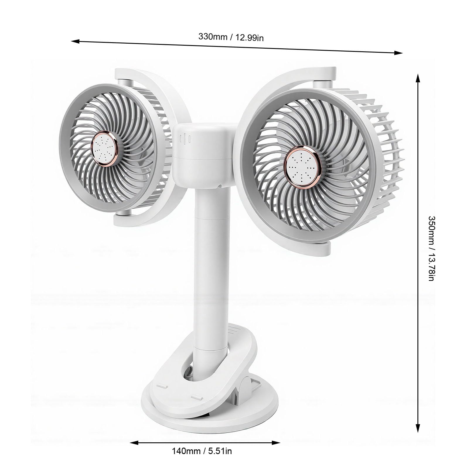 Brrnoo Ventilatore da Tavolo a Doppia Testa Ventilatore da Tavolo a Doppia Testa a con Clip Rotazione a 360° 4 velocità Altezza Regolabile Morsetto per Luce
