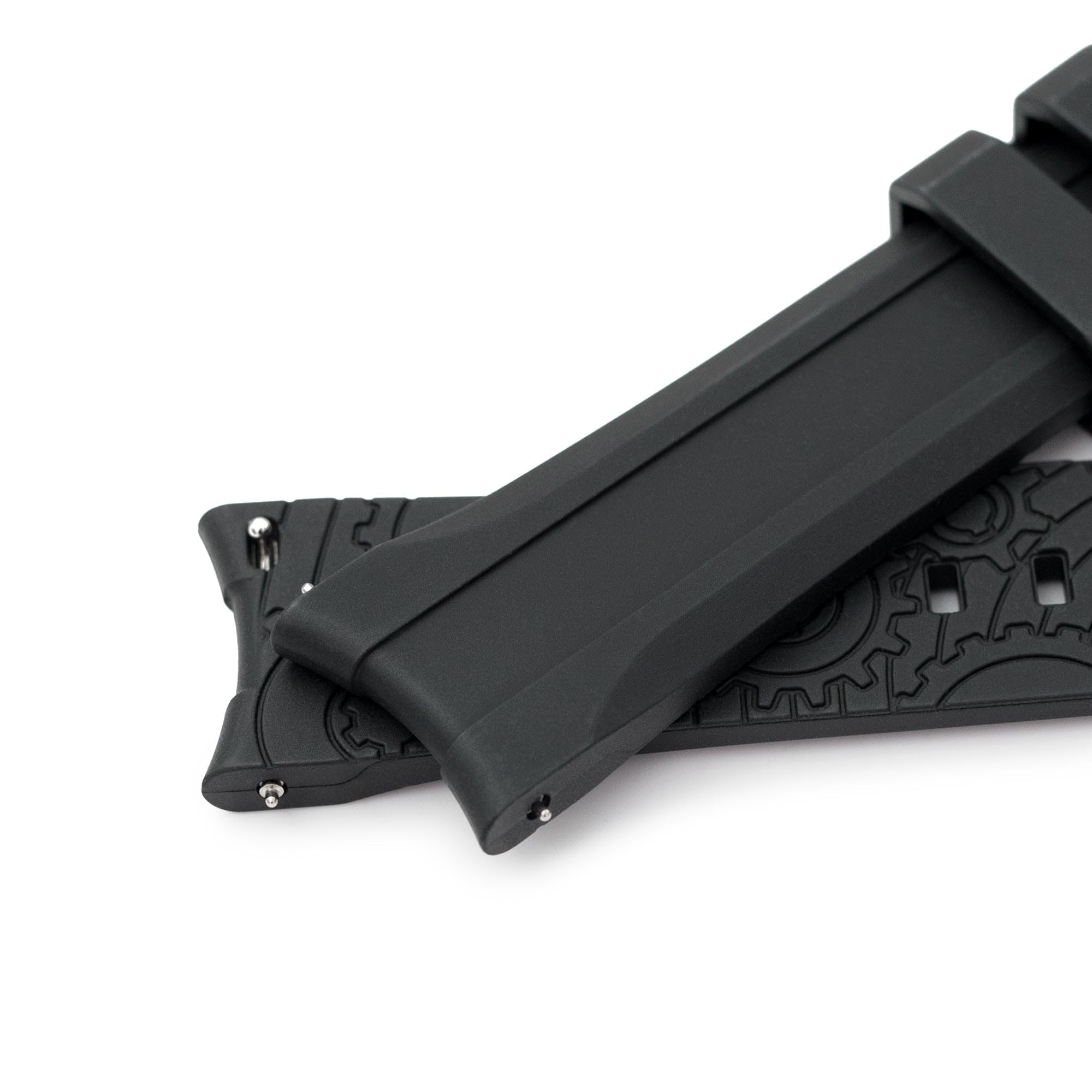 MiLTAT 20 mm Rollen elastisches FKM-Gummi-Uhrenarmband mit gebogenem Ende, Schwarz, Man's size, Achat