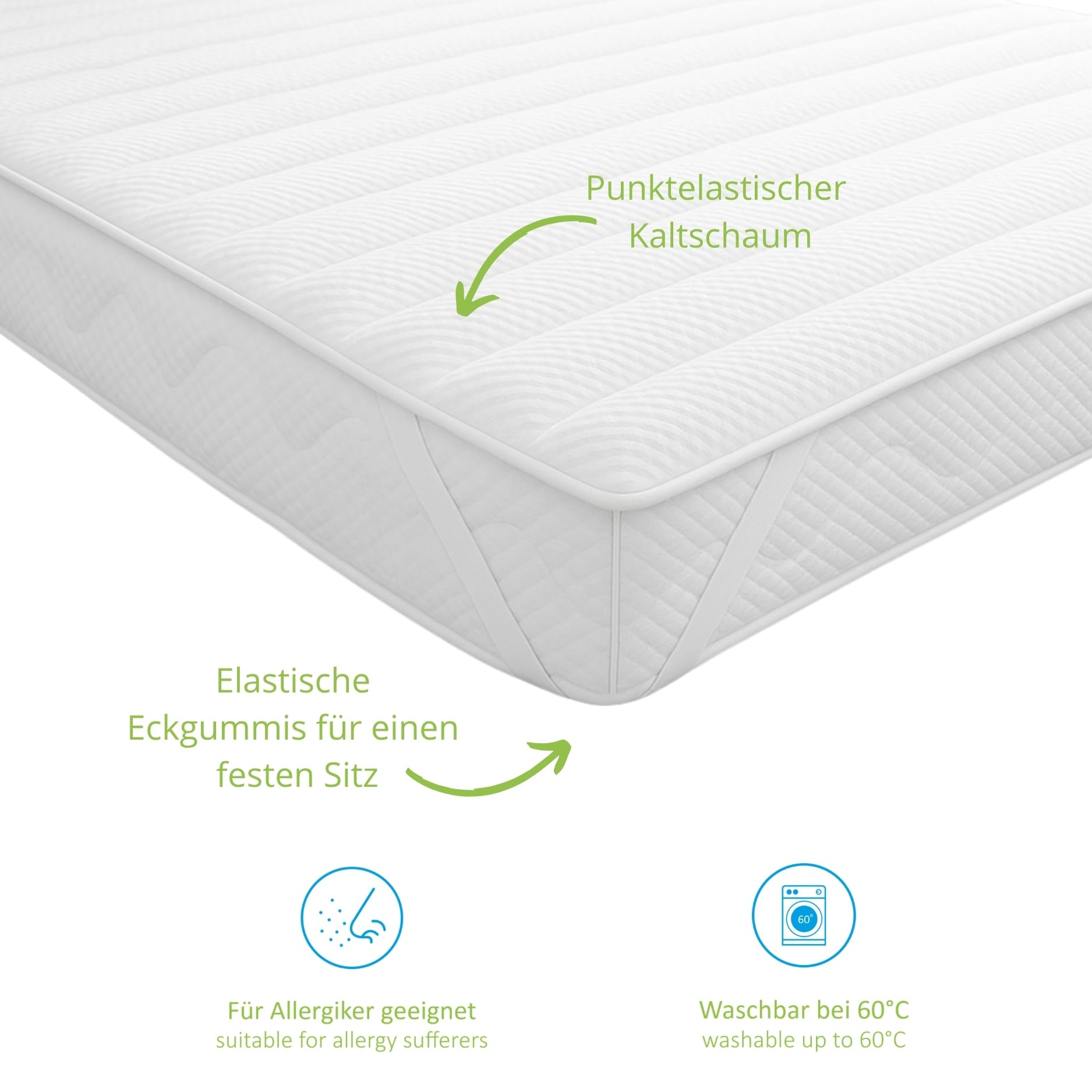 Bodyprotect Kaltschaum Topper 180x200 cm, Matratzenauflage, Matratzenbezug 180 x 200 cm, Matratzentopper, Allergiker geeignet, Schoner für Matratze bis 30 cm, Oeko-TEX, Made in EU