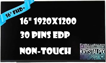 Replacement LCD for Dell PRO 16 PC16250 P134F LCD Screen 16" FHD+ 1920x1200 Non-Touch 30 Pins Display New by Krystalpix