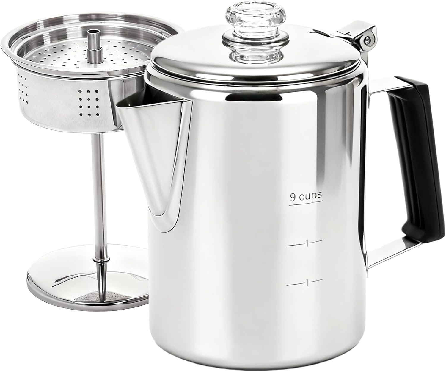 Camping Coffee Pot Stainless Steel, 9 Cup Stove Top Brew Maker for Outdoor Activities