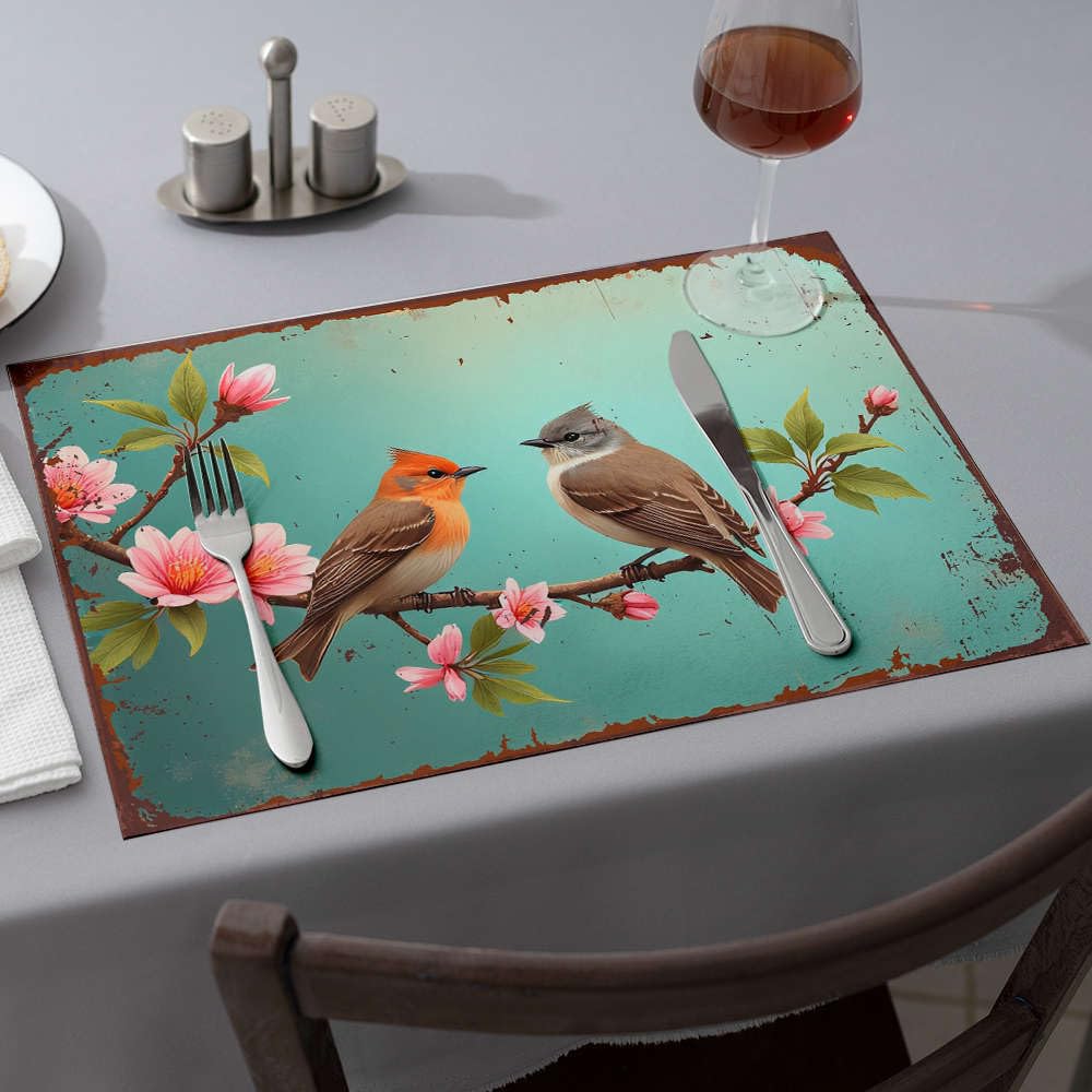 Sets de table résistants à la chaleur 6 pièces oiseaux et fleurs
