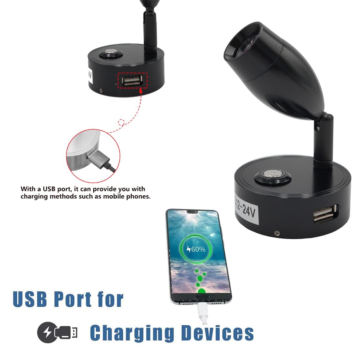 Spot LED avec interrupteur tactile et port USB dans la prise de courant